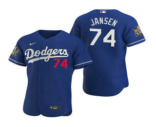Men Los Angeles Dodgers 74 Kenley Jansen Royal 2020 World Series Authentic Flex Nike Jersey